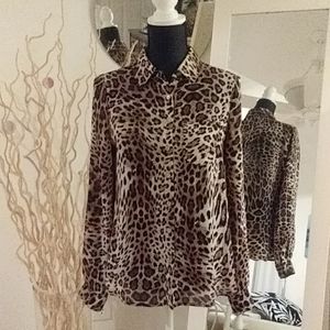 ANIMAL PRINT BLOUSE WITH GOLD BUTTONS SZ S
